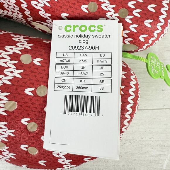Crocs Classic Clogs Holiday Christmas Sweater Womens 9 Red Slip On Shoes NEW - Picture 13 of 14